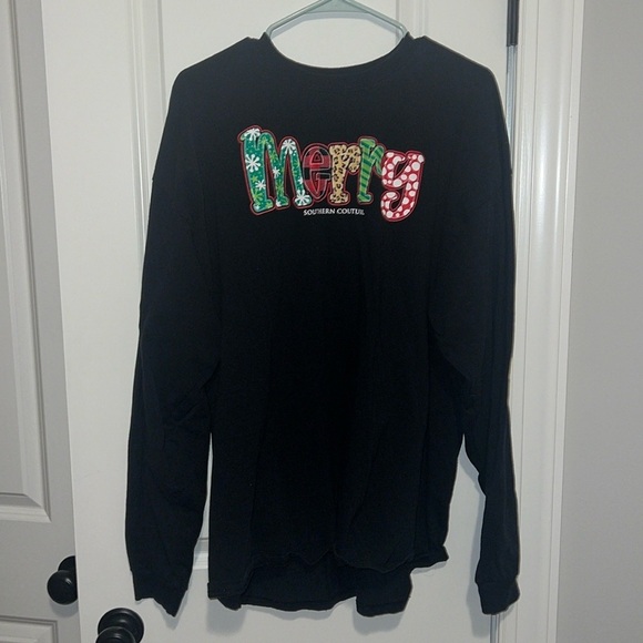 Southern Couture Tops - Southern Couture Merry Long Sleeve Shirt 2X Gildan Heavy Cotton Black Christmas